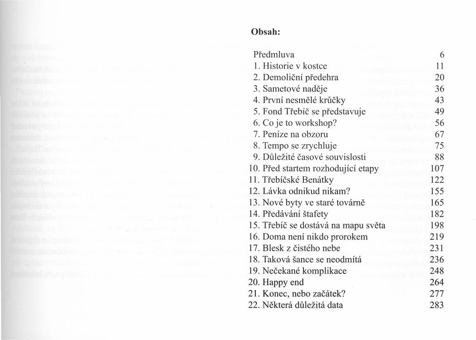 Nové byty ve staré továrně 14. Předávání štafety 15. Třebíč se dostává na mapu světa 16. Doma není nikdo prorokem 17. Blesk z čistého nebe 18.