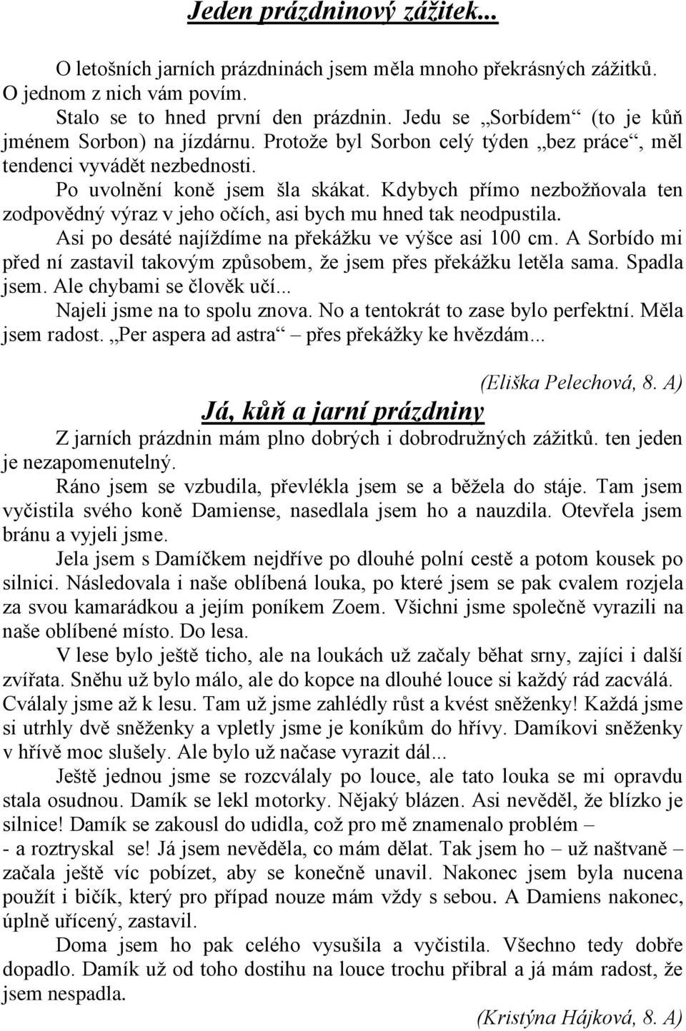 Kdybych přímo nezboţňovala ten zodpovědný výraz v jeho očích, asi bych mu hned tak neodpustila. Asi po desáté najíţdíme na překáţku ve výšce asi 100 cm.