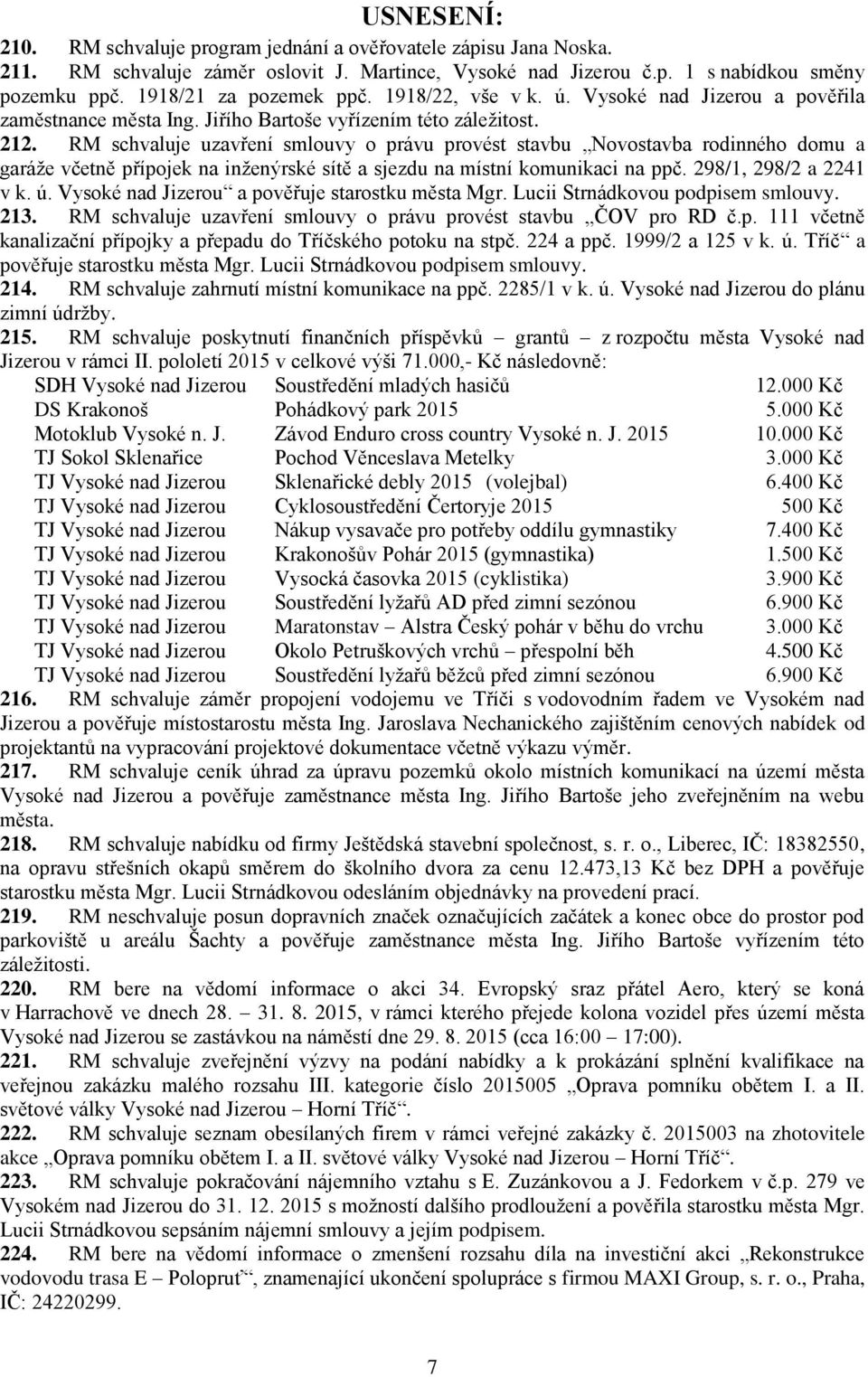 RM schvaluje uzavření smlouvy o právu provést stavbu Novostavba rodinného domu a garáže včetně přípojek na inženýrské sítě a sjezdu na místní komunikaci na ppč. 298/1, 298/2 a 2241 v k. ú.