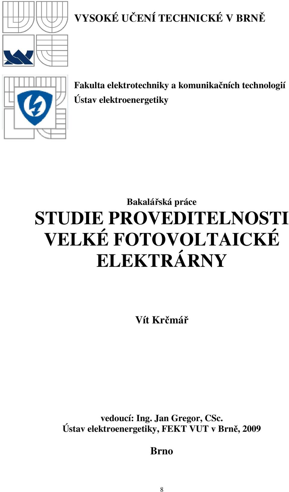 STUDIE PROVEDITELNOSTI VELKÉ FOTOVOLTAICKÉ ELEKTRÁRNY Vít Krčmář