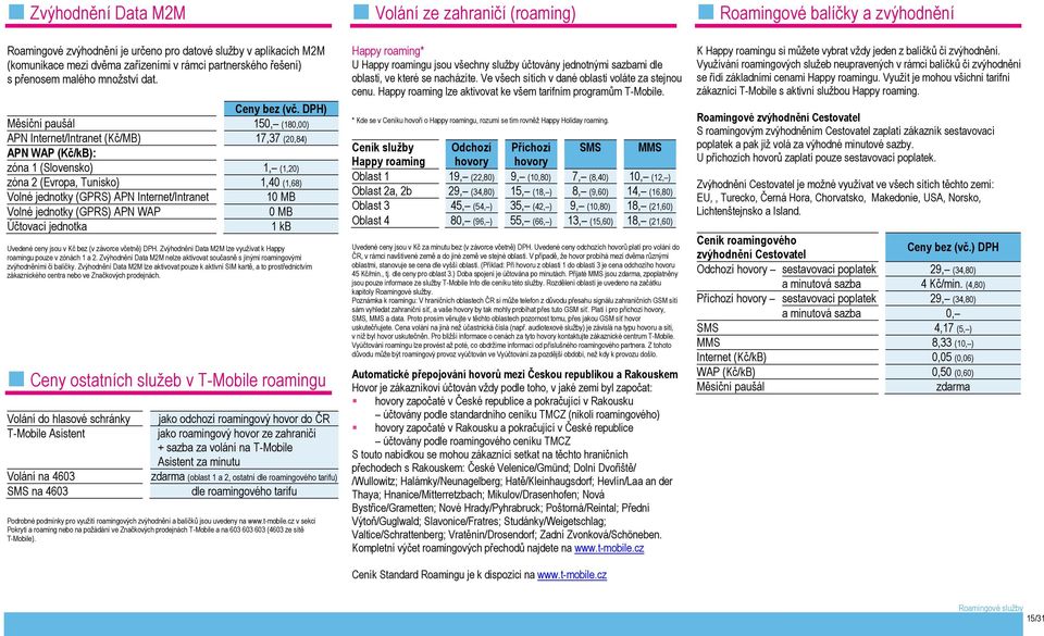 Internet/Intranet 10 MB Volné jednotky (GPRS) APN WAP 0 MB Účtovací jednotka 1 kb Uvedené ceny jsou v Kč bez (v závorce včetně) DPH.