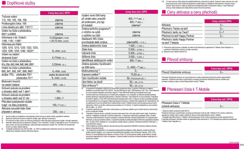 (9,60) Volání na ostatní zkrácená čísla 1) 4,17/min. (5, ) Volání na čísla s předvolbou 81x, 83x, 843, 844, 845, 846, 855 1) 3,33/min.