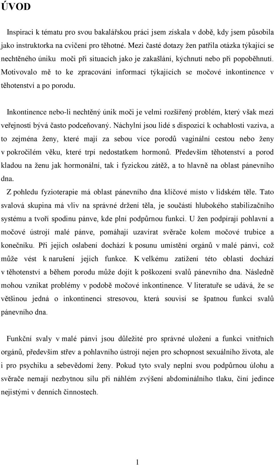 Motivovalo mě to ke zpracování informací týkajících se močové inkontinence v těhotenství a po porodu.