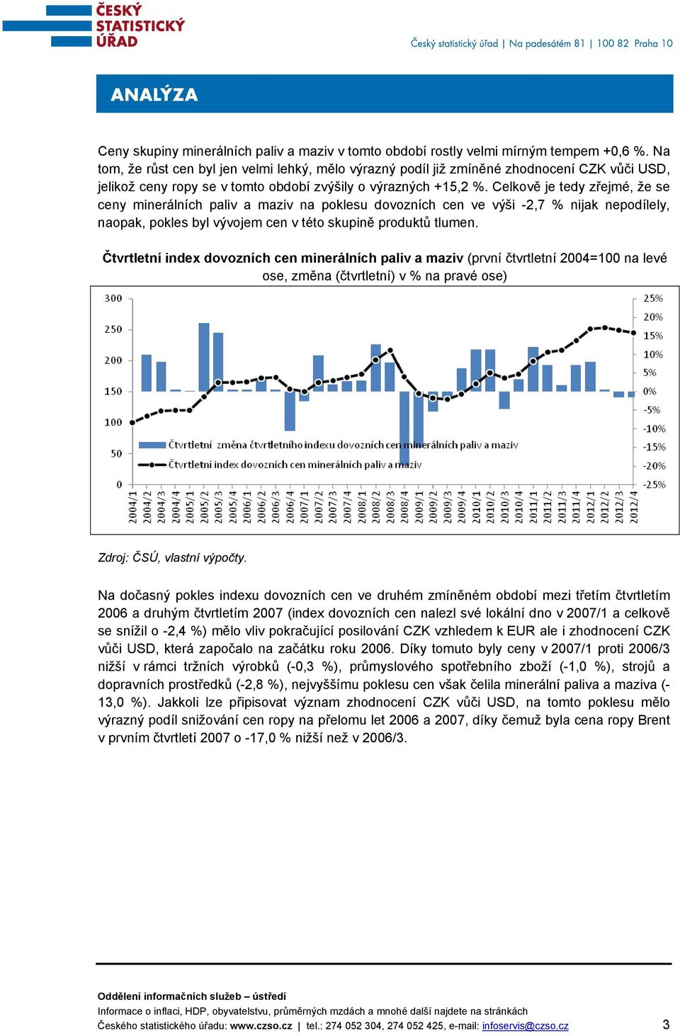 Celkově je tedy zřejmé, že se ceny minerálních paliv a maziv na poklesu dovozních cen ve výši -2,7 % nijak nepodílely, naopak, pokles byl vývojem cen v této skupině produktů tlumen.