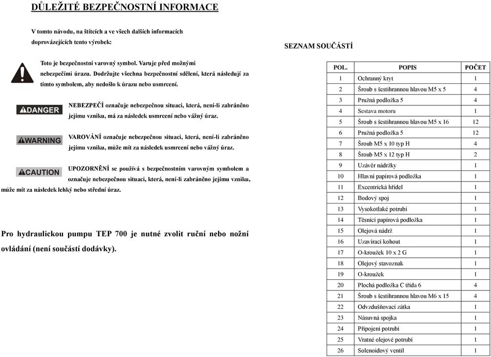 NEBEZPEČÍ označuje nebezpečnou situaci, která, není-li zabráněno jejímu vzniku, má za následek usmrcení nebo vážný úraz.