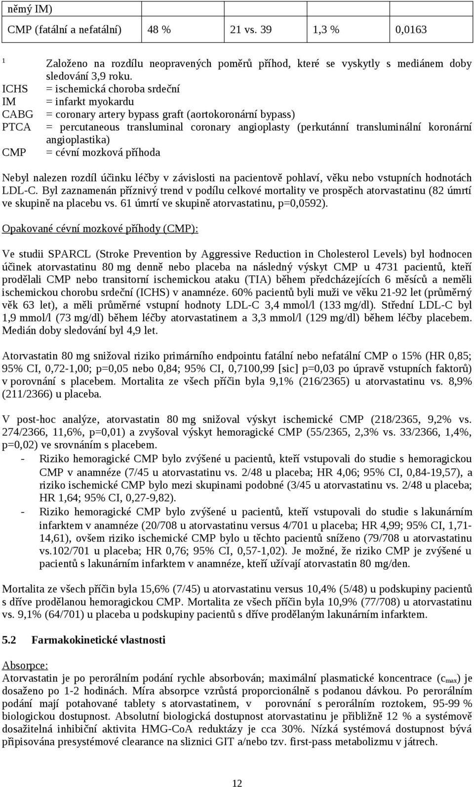 koronární angioplastika) CMP = cévní mozková příhoda Nebyl nalezen rozdíl účinku léčby v závislosti na pacientově pohlaví, věku nebo vstupních hodnotách LDL-C.