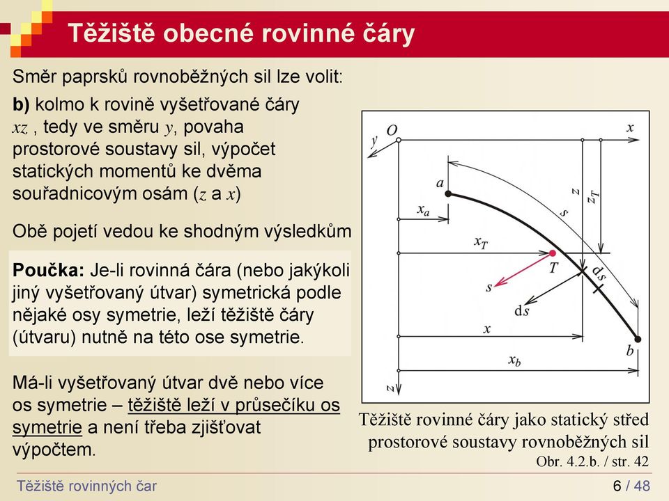 symetrická podle nějké osy symetrie, leží těžiště čáry (útvru) nutně n této ose symetrie.