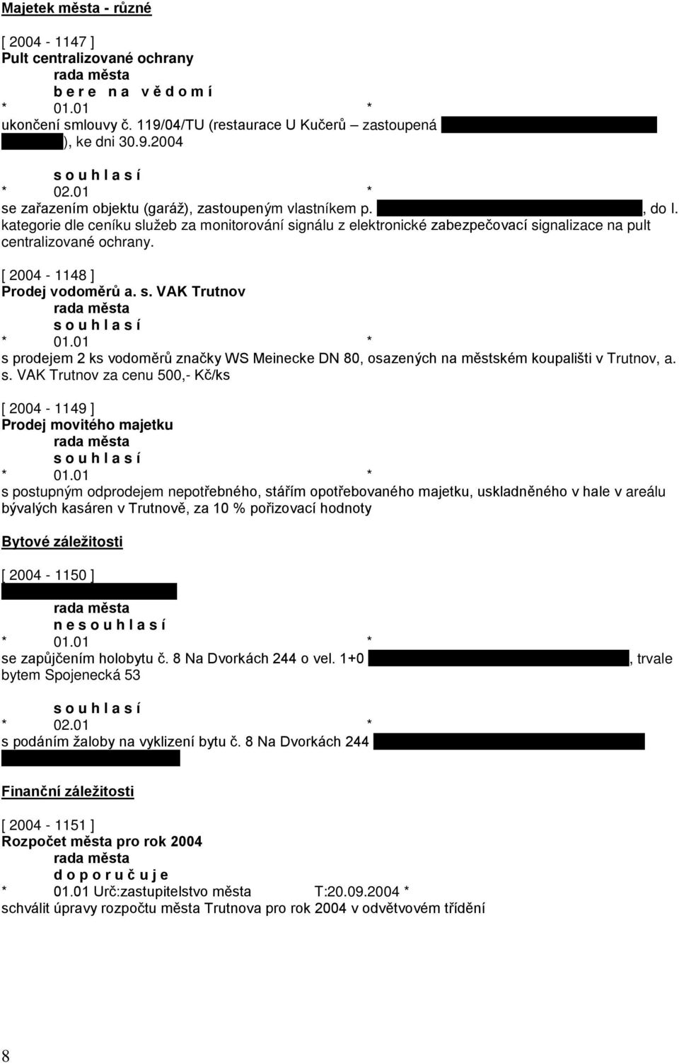 s. VAK Trutnov za cenu 500,- Kč/ks [ 2004-1149 ] Prodej movitého majetku s postupným odprodejem nepotřebného, stářím opotřebovaného majetku, uskladněného v hale v areálu bývalých kasáren v Trutnově,