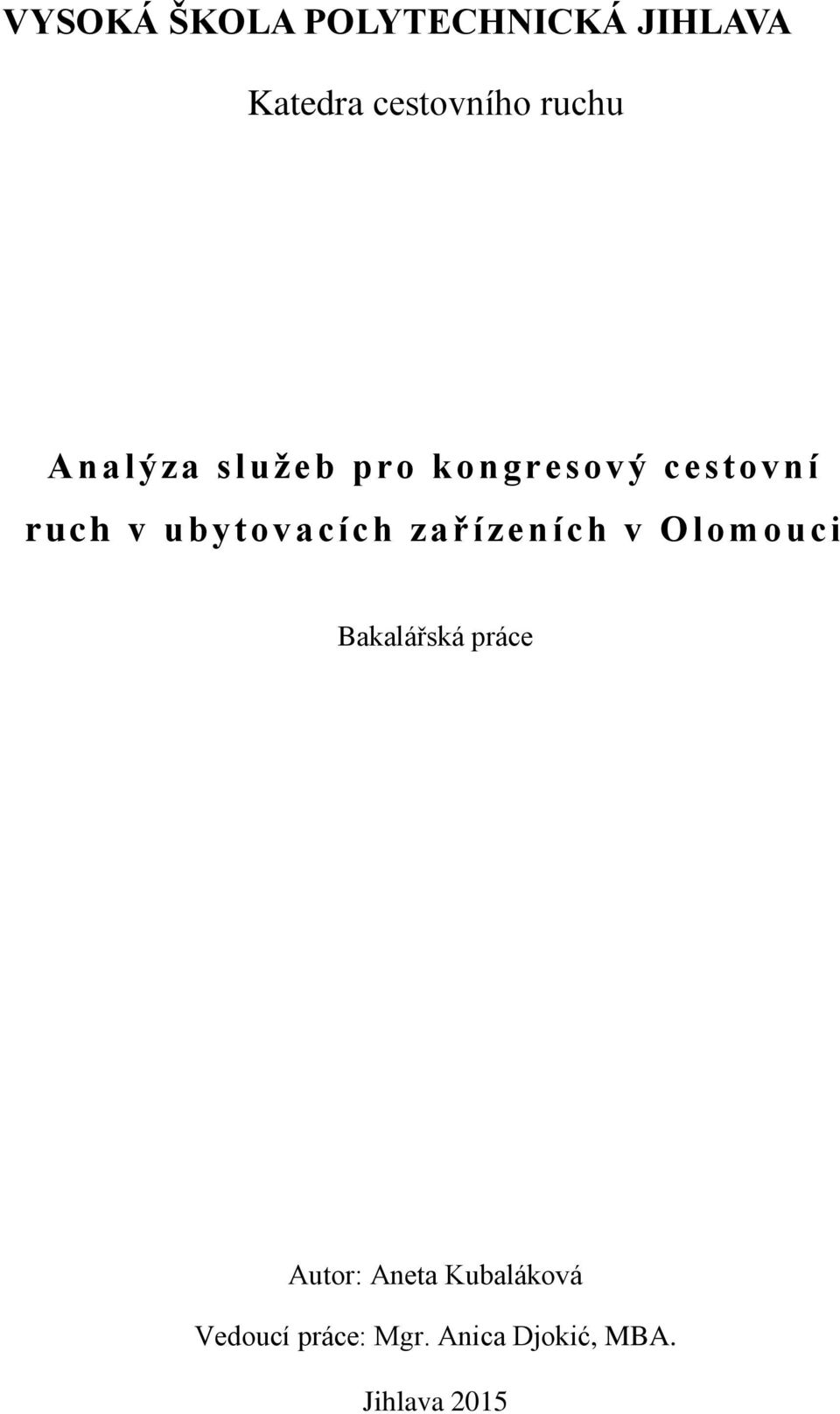 ubytovacích zařízeních v Olomouci Bakalářská práce Autor: