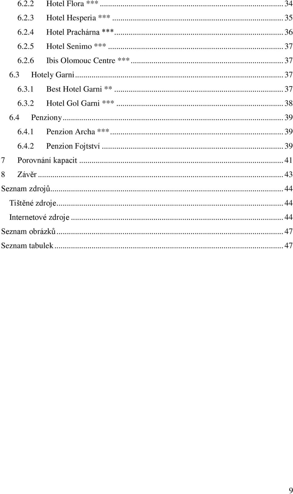 .. 38 6.4 Penziony... 39 6.4.1 Penzion Archa ***... 39 6.4.2 Penzion Fojtství... 39 7 Porovnání kapacit... 41 8 Závěr.