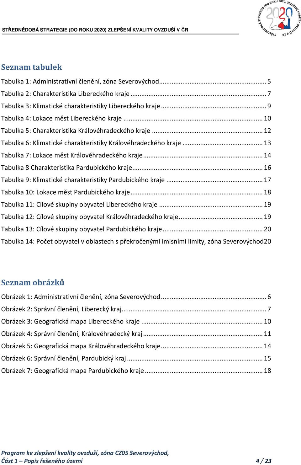 .. 13 Tabulka 7: Lokace měst Královéhradeckého kraje... 14 Tabulka 8 Charakteristika Pardubického kraje... 16 Tabulka 9: Klimatické charakteristiky Pardubického kraje.