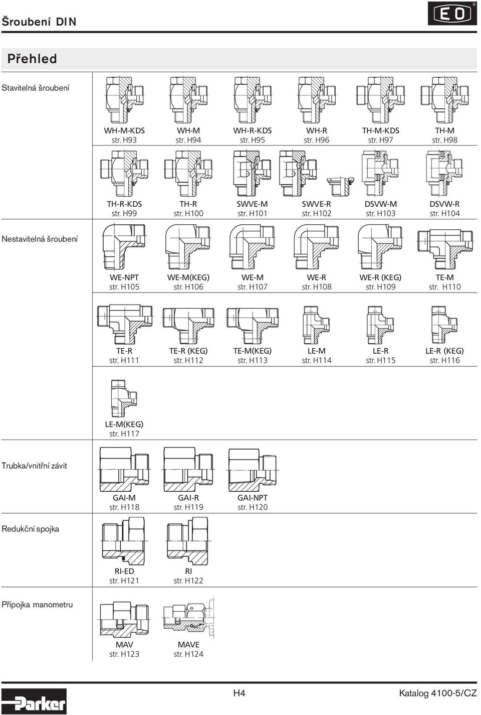H4 Nestavitelná šroubení WE-NPT WE-M(KEG) WE-M WE-R WE-R (KEG) TE-M str. H5 str. H6 str. H7 str. H8 str. H9 str.
