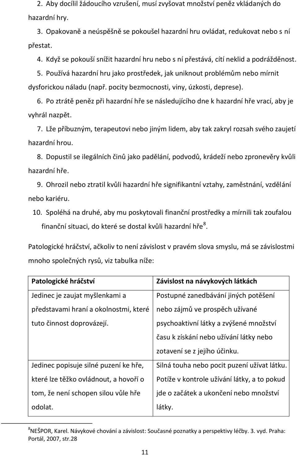 pocity bezmocnosti, viny, úzkosti, deprese). 6. Po ztrátě peněz při hazardní hře se následujícího dne k hazardní hře vrací, aby je vyhrál nazpět. 7.