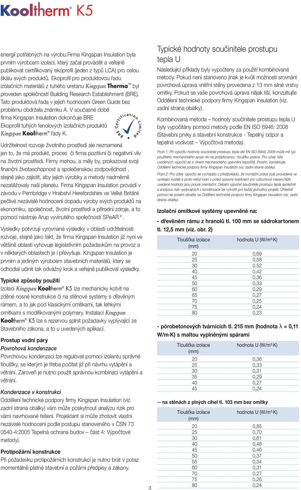 Ekoprofil pro produktovou řadu izolačních materiálů z tuhého uretanu Kingspan Therma byl proveden společností Building Research Establishment (BRE).