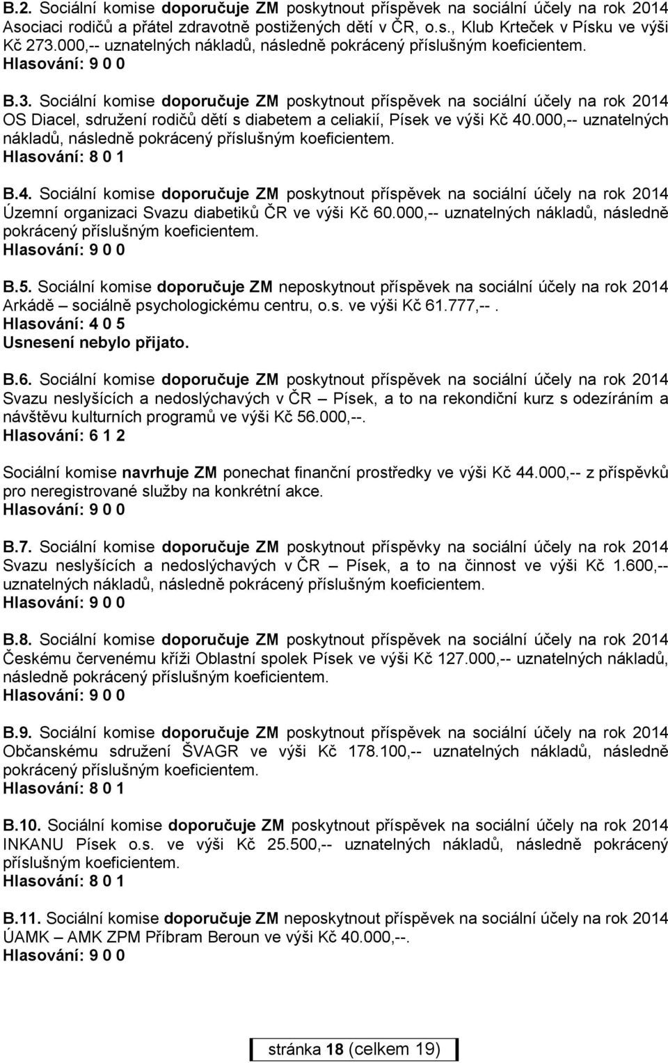 Sociální komise doporučuje ZM neposkytnout příspěvek na sociální účely na rok 2014 Arkádě sociálně psychologickému centru, o.s. ve výši Kč 61