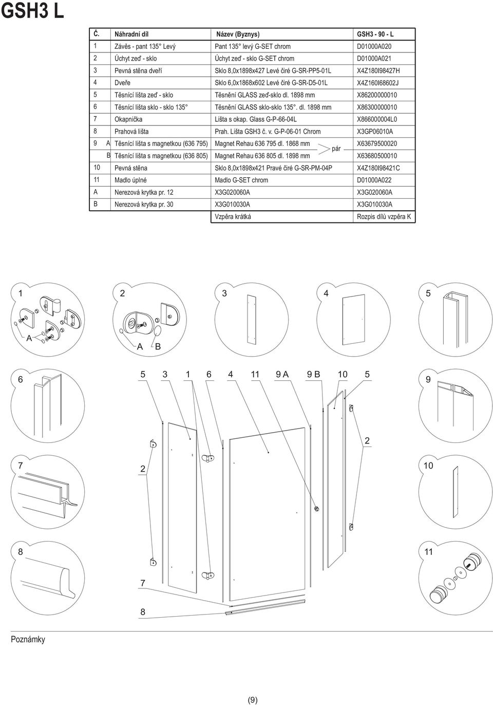 0 Název (yznys) Pant levý GSET chrom Úchyt zeï sklo GSET chrom Sklo,0xx Levé èiré GSRPP0L Sklo,0xx0 Levé èiré GSRD0L Tìsnìní GLSS zeïsklo dl.