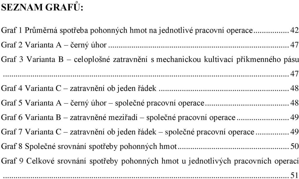 .. 48 Graf 5 Varianta A černý úhor společné pracovní operace... 48 Graf 6 Varianta B zatravněné meziřadí společné pracovní operace.