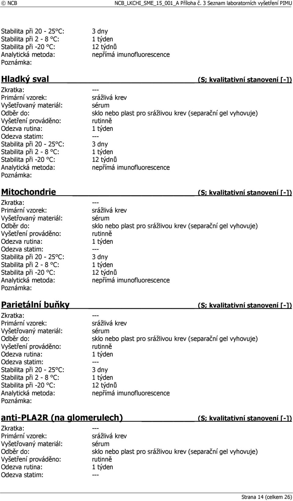 Mitochondrie (S; kvalitativní stanovení [-]) Parietální buňky (S; kvalitativní