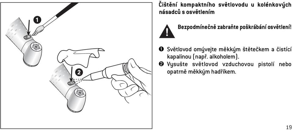 ➊ Světlovod omývejte měkkým štětečkem a čistící kapalinou (např.