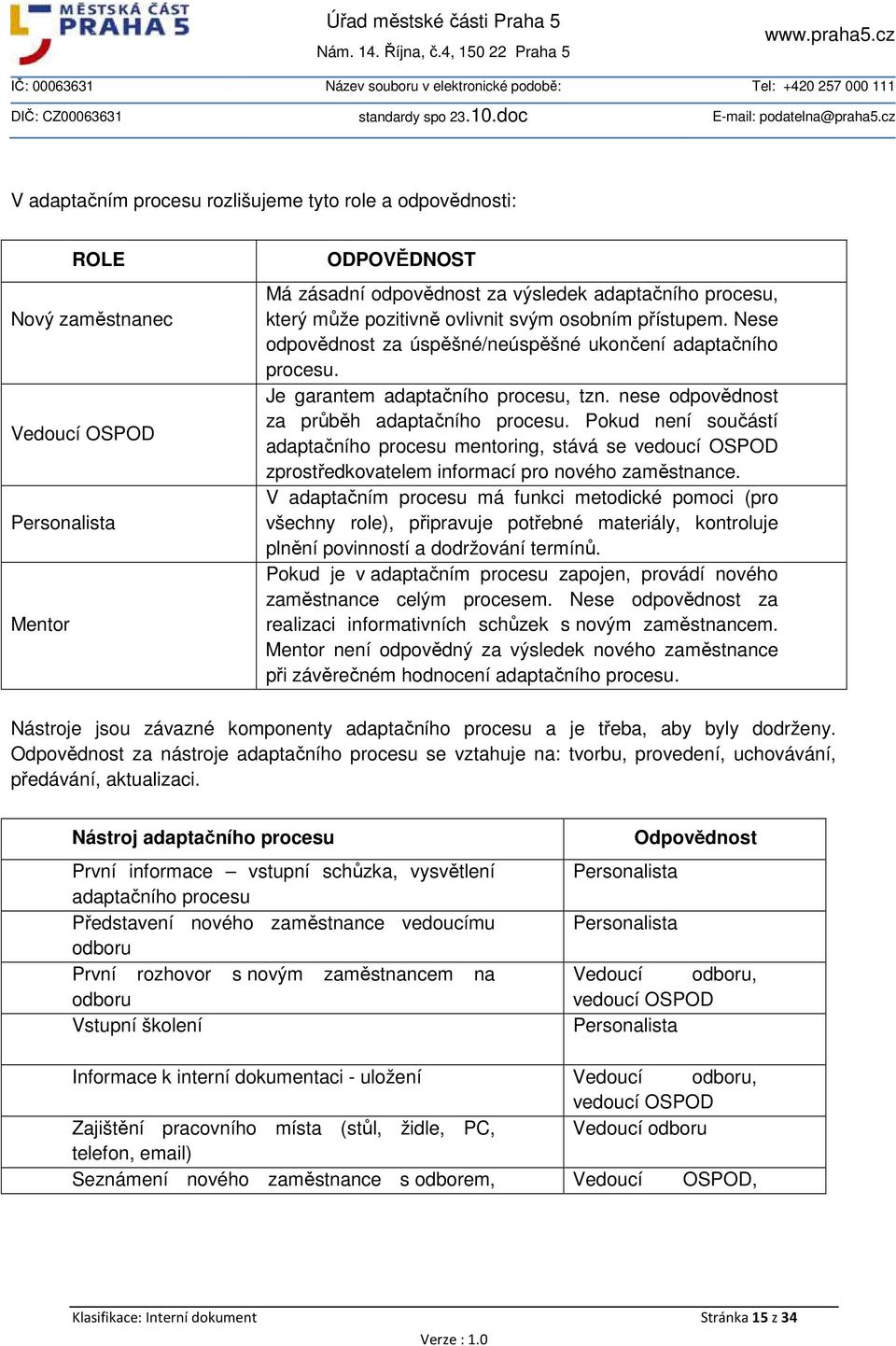 Pokud není součástí adaptačního procesu mentoring, stává se vedoucí OSPOD zprostředkovatelem informací pro nového zaměstnance.