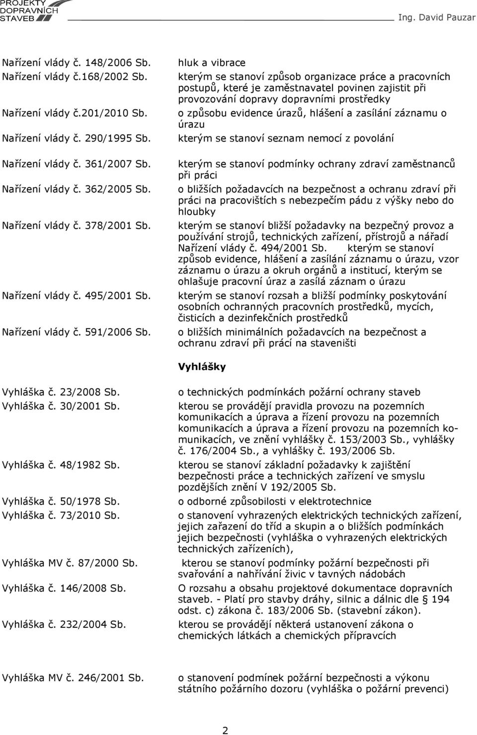 hluk a vibrace kterým se stanoví způsob organizace práce a pracovních postupů, které je zaměstnavatel povinen zajistit při provozování dopravy dopravními prostředky o způsobu evidence úrazů, hlášení