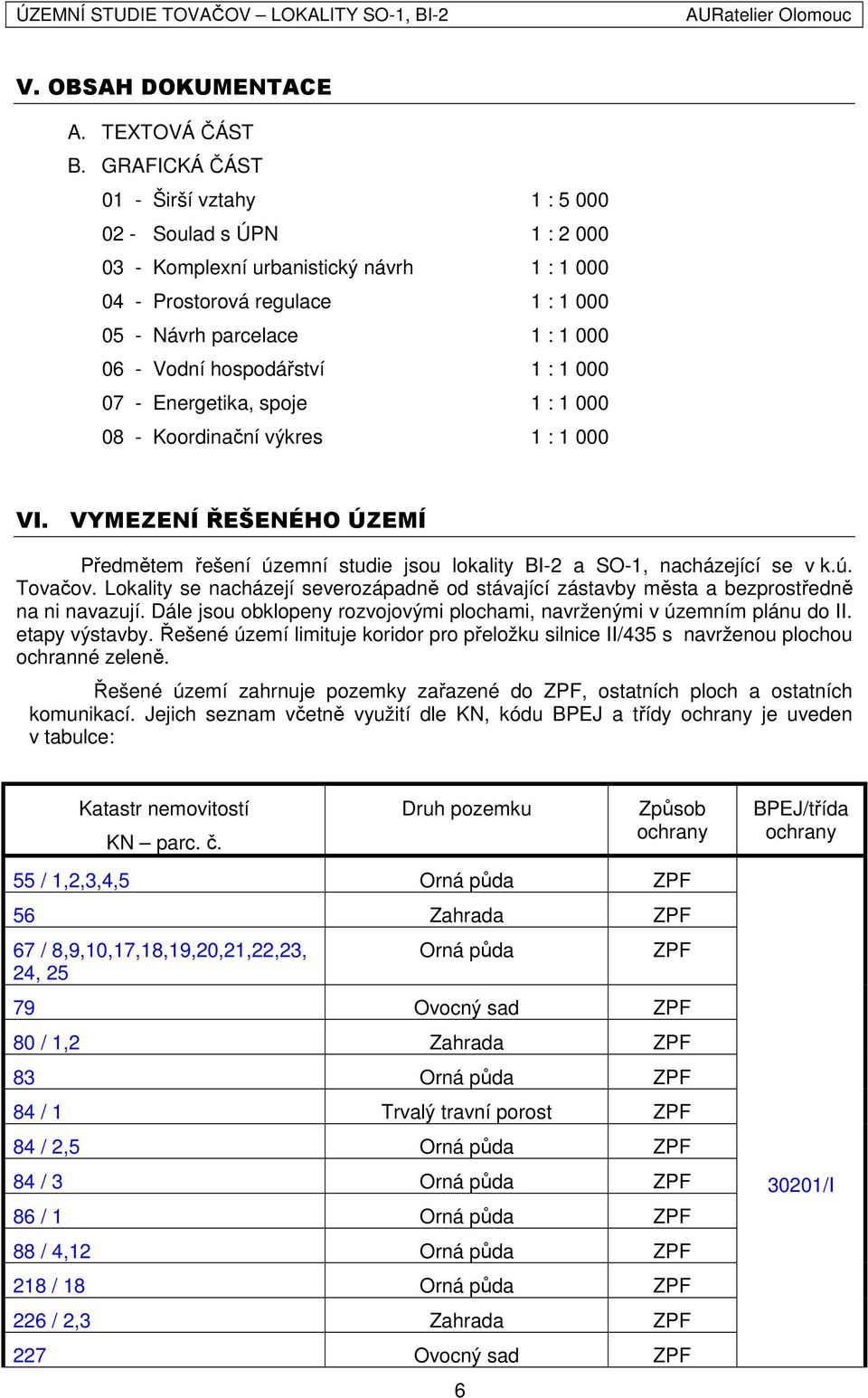 hospodářství 1 : 1 000 07 - Energetika, spoje 1 : 1 000 08 - Koordinační výkres 1 : 1 000 VI. VYMEZENÍ ŘEŠENÉHO ÚZEMÍ Předmětem řešení územní studie jsou lokality BI-2 a SO-1, nacházející se v k.ú. Tovačov.