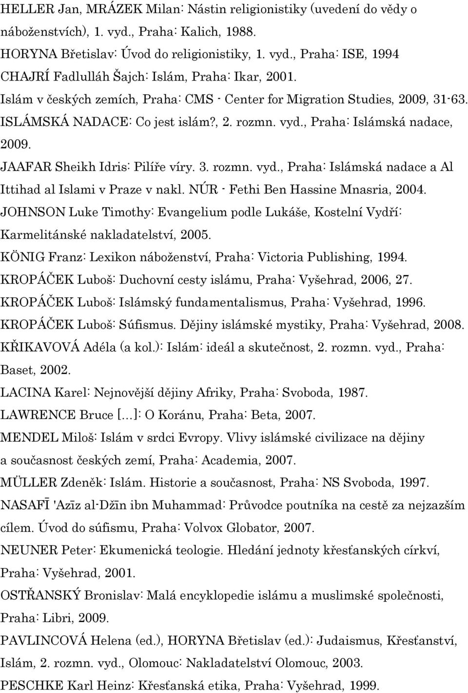 NÚR - Fethi Ben Hassine Mnasria, 2004. JOHNSON Luke Timothy: Evangelium podle Lukáše, Kostelní Vydří: Karmelitánské nakladatelství, 2005.