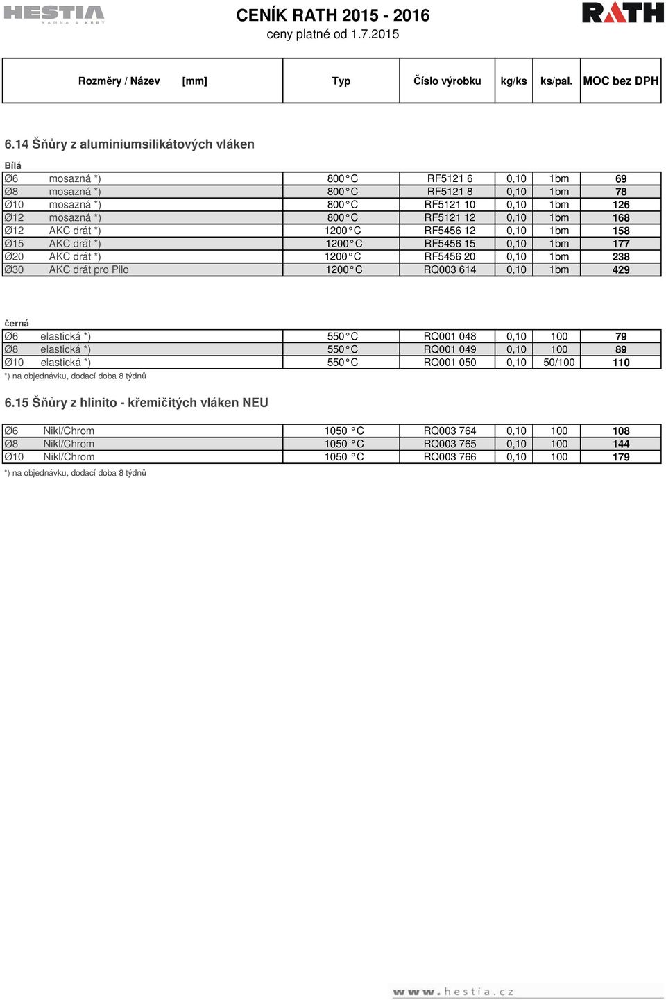 AKC drát pro Pilo 1200 C RQ003 614 0,10 1bm 429 černá Ø6 elastická *) 550 C RQ001 048 0,10 100 79 Ø8 elastická *) 550 C RQ001 049 0,10 100 89 Ø10 elastická *) 550 C RQ001 050 0,10