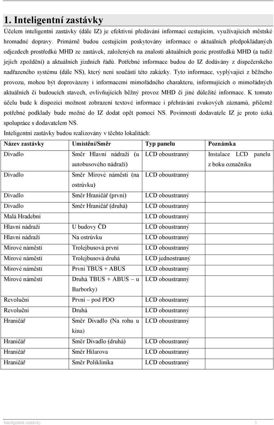 aktuálních jízdních řádů. Potřebné informace budou do IZ dodávány z dispečerského nadřazeného systému (dále NS), který není součástí této zakázky.