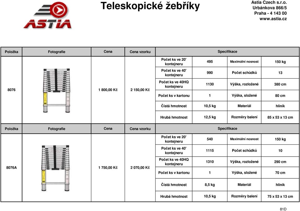 540 1115 10 8076A 1 750,00 Kč 2 070,00 Kč 1310 1 Výška, složené