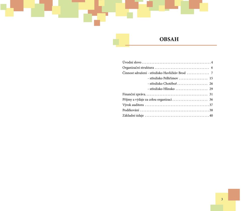 ...................................... 31 Příjmy a výdaje za celou organizaci...................... 36 Výrok auditora........................................ 37 Poděkování.