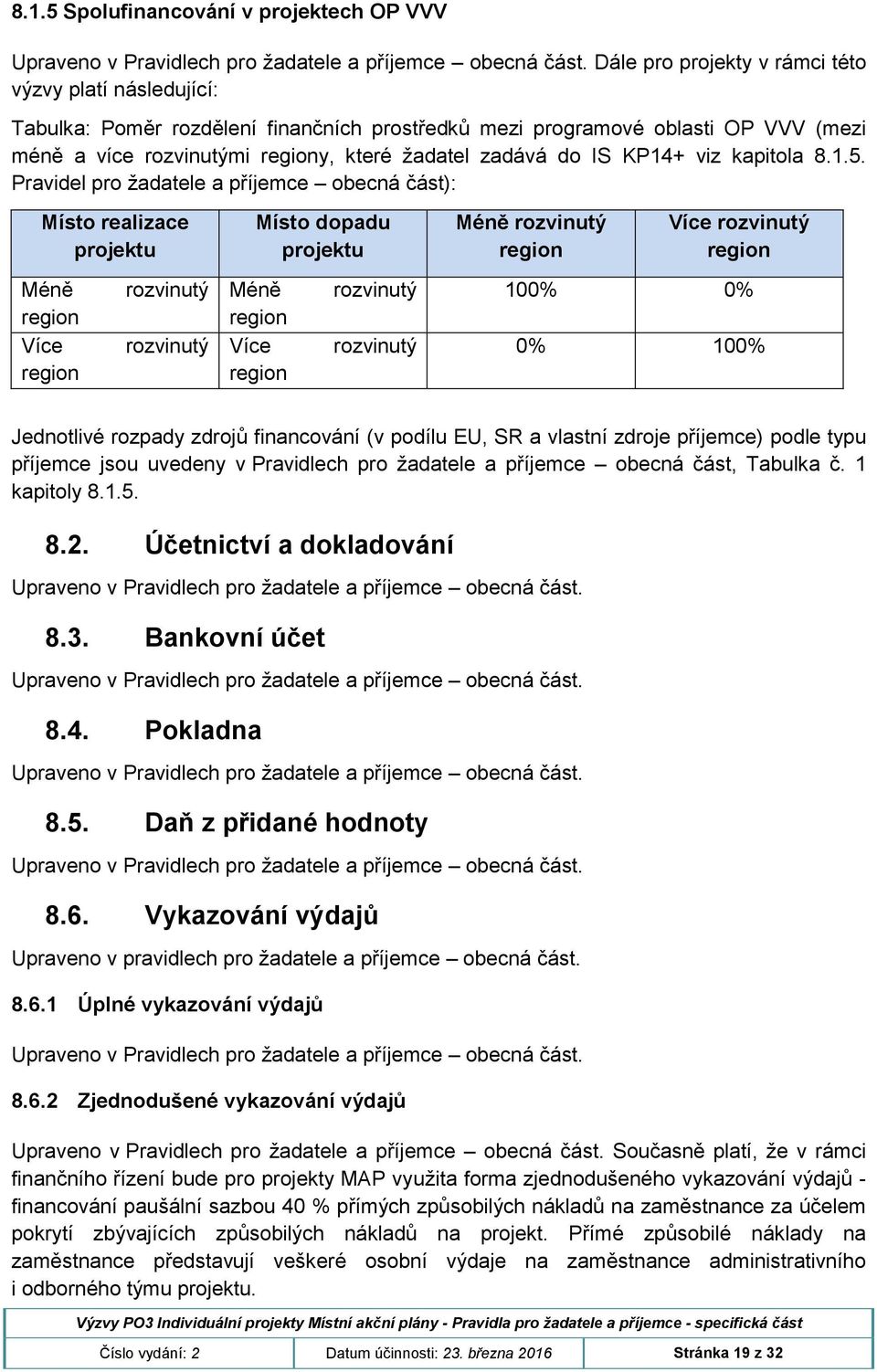 Pravidel pro žadatele a příjemce obecná část): Místo realizace projektu Méně region Více region rozvinutý rozvinutý Místo dopadu projektu Méně region Více region rozvinutý rozvinutý Méně rozvinutý