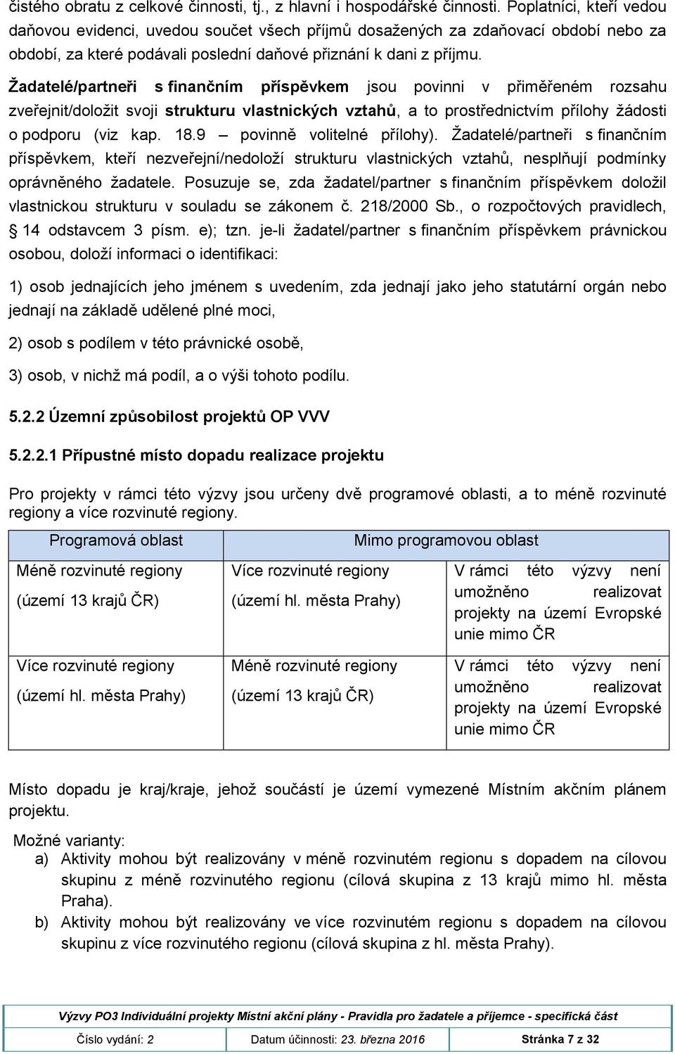 Žadatelé/partneři s finančním příspěvkem jsou povinni v přiměřeném rozsahu zveřejnit/doložit svoji strukturu vlastnických vztahů, a to prostřednictvím přílohy žádosti o podporu (viz kap. 18.