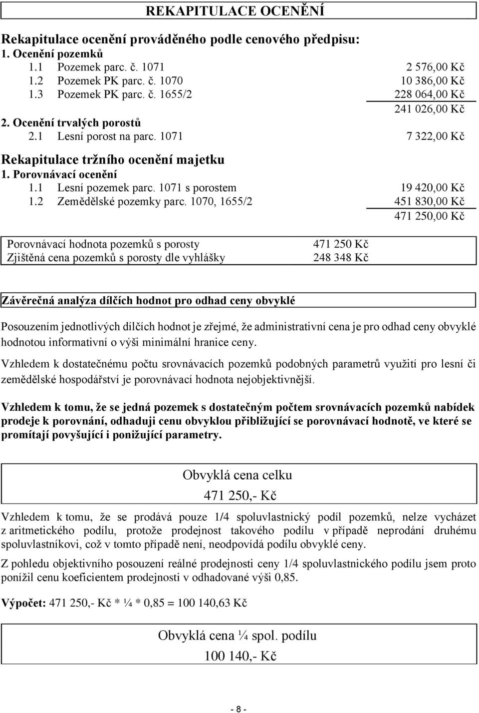 1071 s porostem 19 420,00 Kč 1.2 Zemědělské pozemky parc.