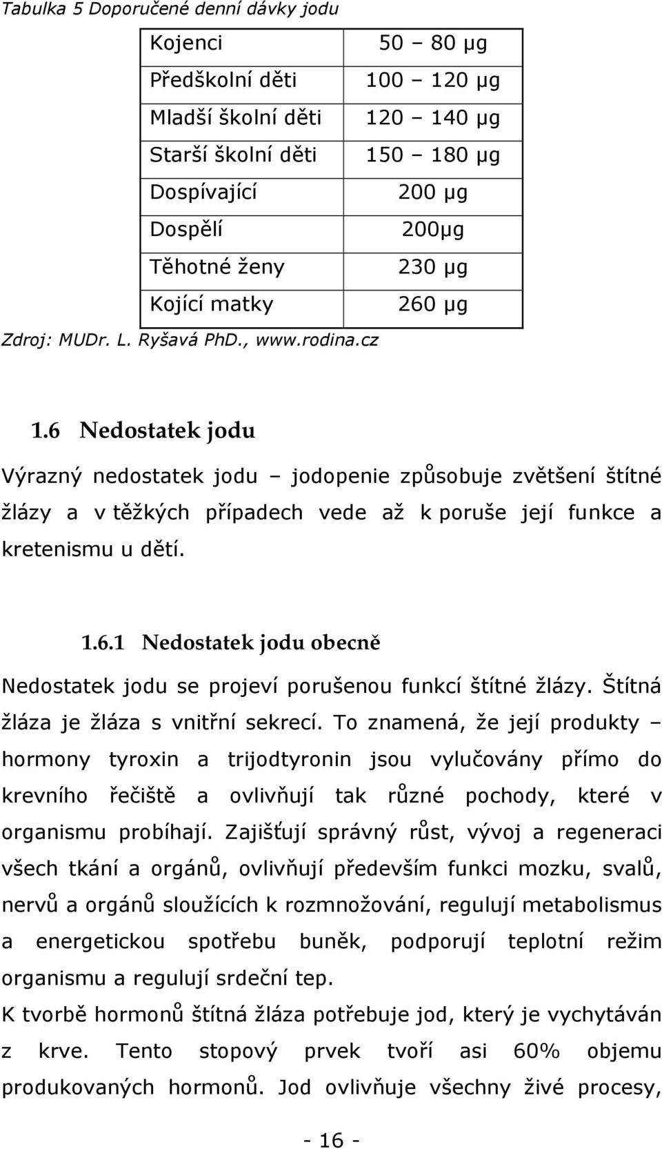 6 Nedostatek jodu Výrazný nedostatek jodu jodopenie způsobuje zvětšení štítné žlázy a v těžkých případech vede až k poruše její funkce a kretenismu u dětí. 1.6.1 Nedostatek jodu obecně Nedostatek jodu se projeví porušenou funkcí štítné žlázy.