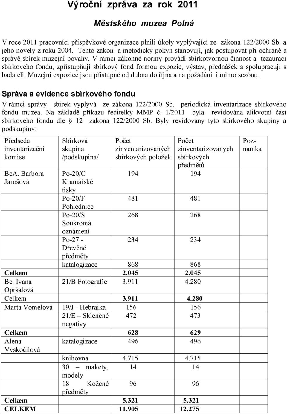 V rámci zákonné normy provádí sbírkotvornou činnost a tezauraci sbírkového fondu, zpřístupňují sbírkový fond formou expozic, výstav, přednášek a spolupracují s badateli.