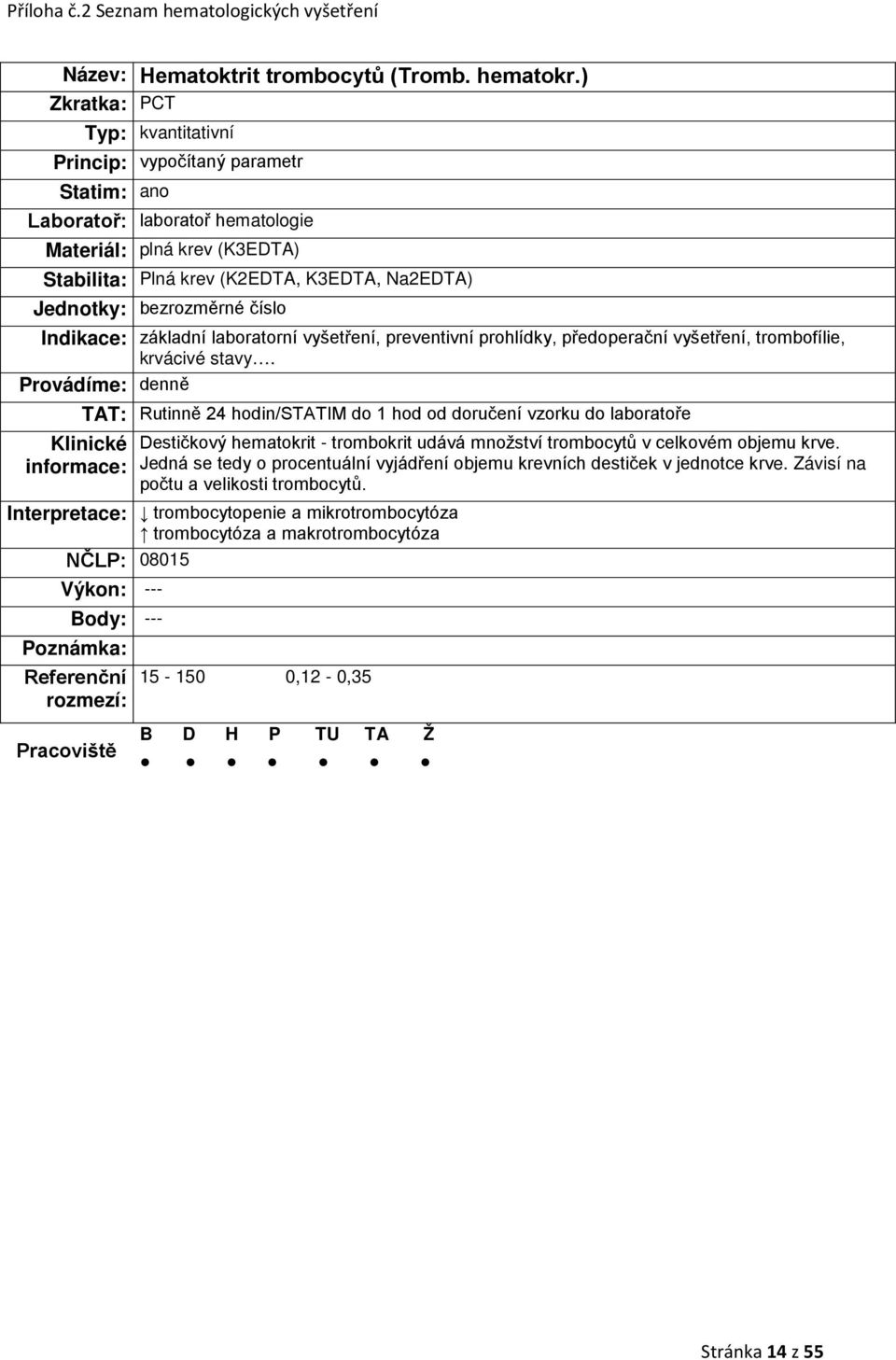 základní laboratorní vyšetření, preventivní prohlídky, předoperační vyšetření, trombofílie, krvácivé stavy.