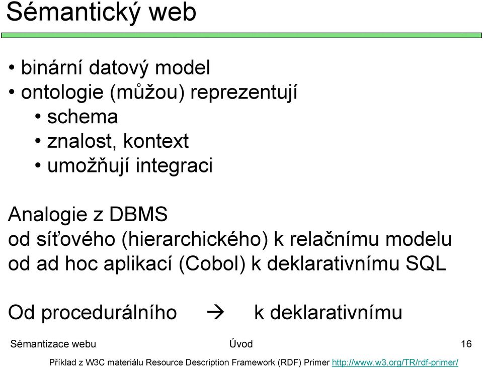 aplikací (Cobol) k deklarativnímu SQL Od procedurálního k deklarativnímu Sémantizace webu Úvod