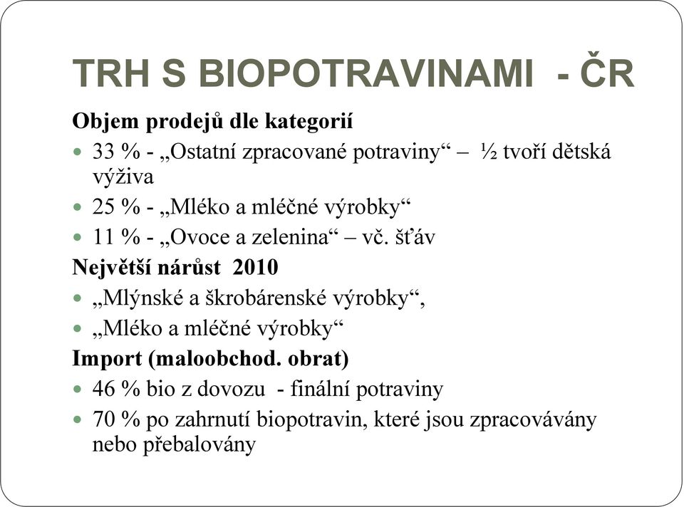 šťáv Největší nárůst 2010 Mlýnské a škrobárenské výrobky, Mléko a mléčné výrobky Import