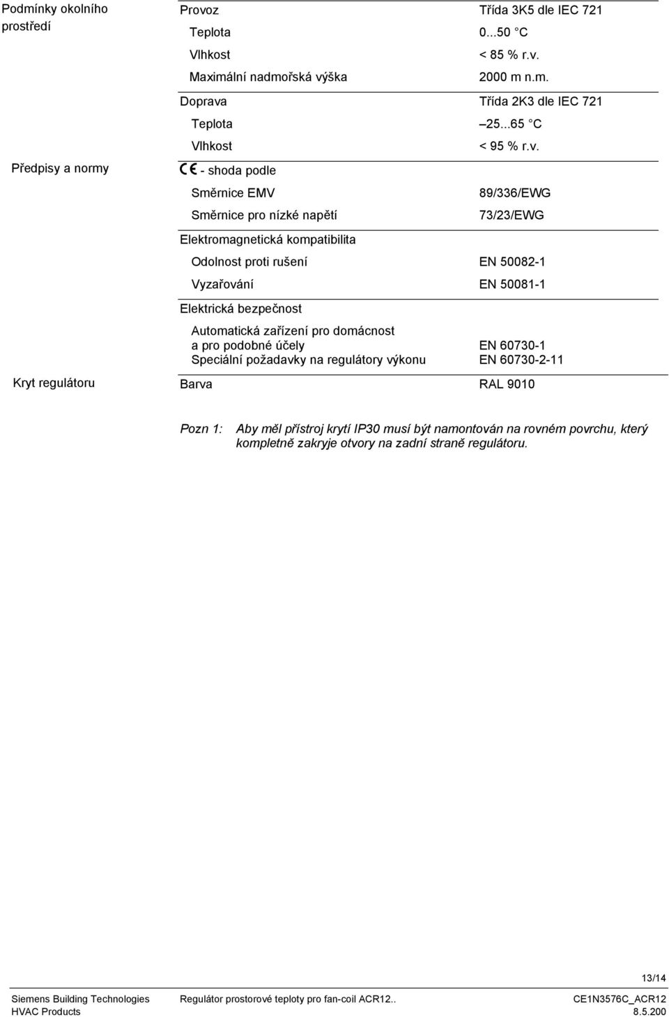 - shoda podle Směrnice EMV Směrnice pro nízké napětí 89/336/EWG 73/23/EWG Elektromagnetická kompatibilita Odolnost proti rušení EN 582- Vyzařování EN 58- Elektrická