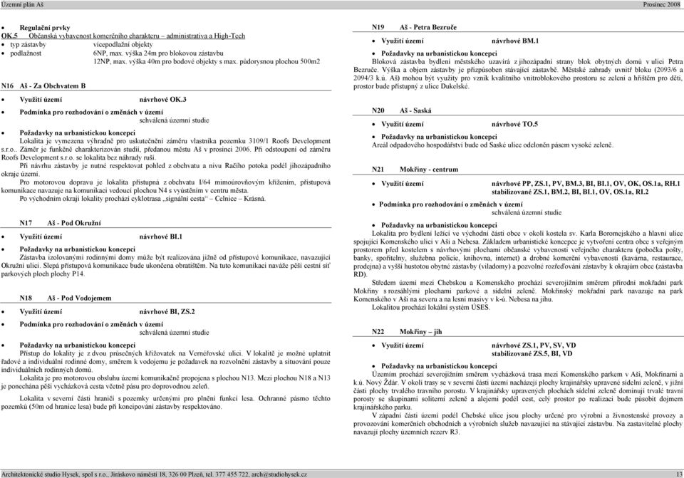 3 Podmínka pro rozhodování o změnách v území schválená územní studie Požadavky na urbanistickou koncepci Lokalita je vymezena výhradně pro uskutečnění záměru vlastníka pozemku 3109/1 Roofs