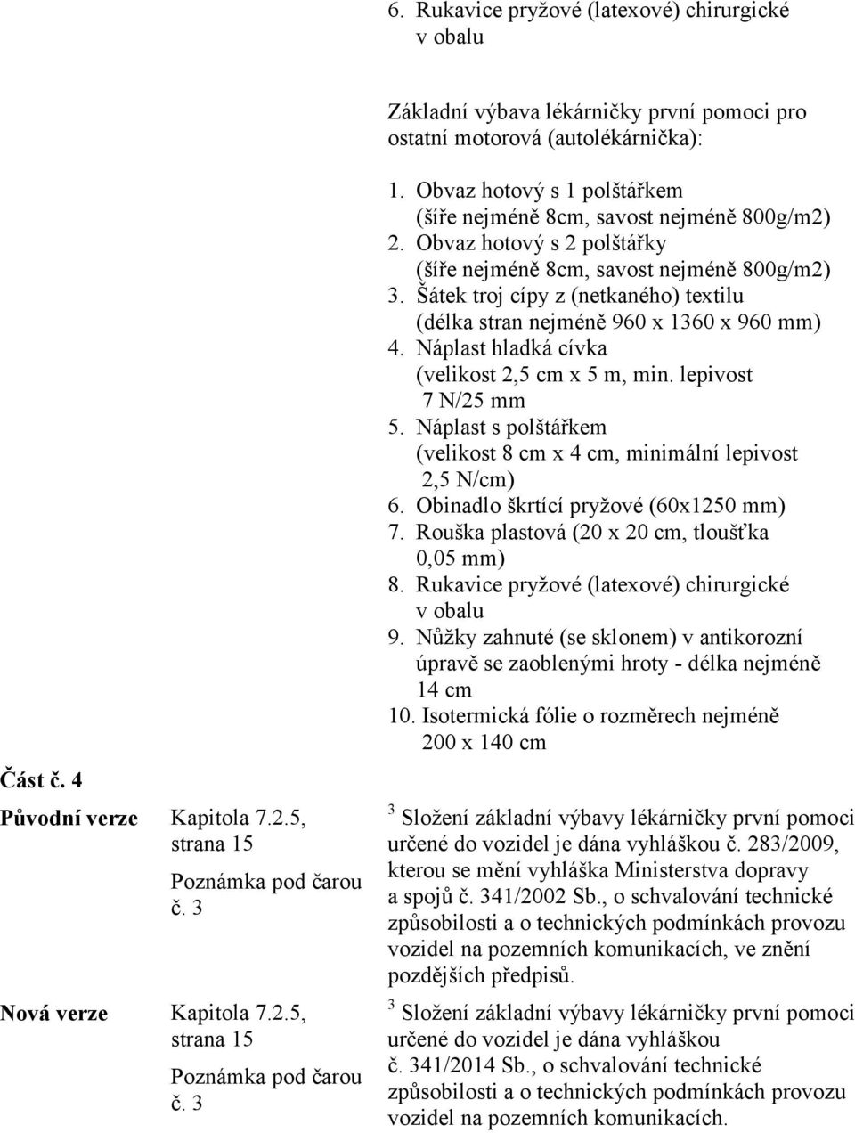 Obvaz hotový s 2 polštářky (šíře nejméně 8cm, savost nejméně 800g/m2) 3. Šátek troj cípy z (netkaného) textilu (délka stran nejméně 960 x 1360 x 960 mm) 4.