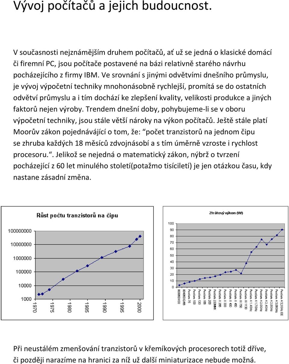 Ve srovnání s jinými odvětvími dnešního průmyslu, je vývoj výpočetní techniky mnohonásobně rychlejší, promítá se do ostatních odvětví průmyslu a i tím dochází ke zlepšení kvality, velikosti produkce