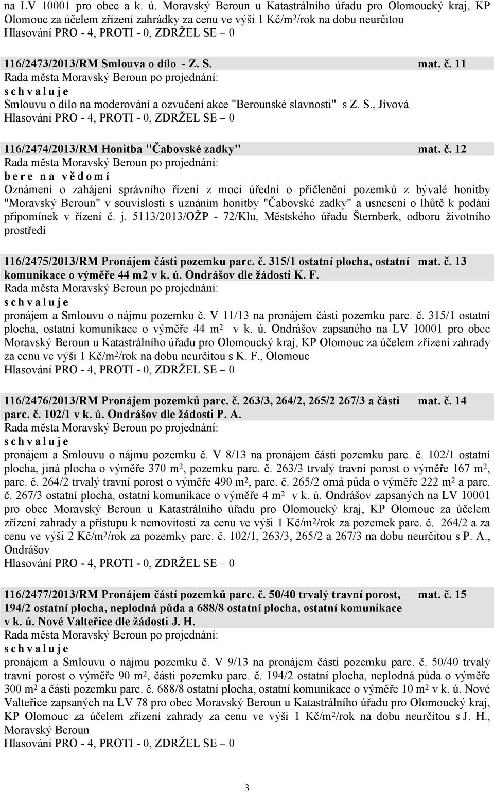 11 Smlouvu o dílo na moderování a ozvučení akce "Berounské slavnosti" s Z. S., Jívová 116/2474/2013/RM Honitba "Čabovské zadky" mat. č.