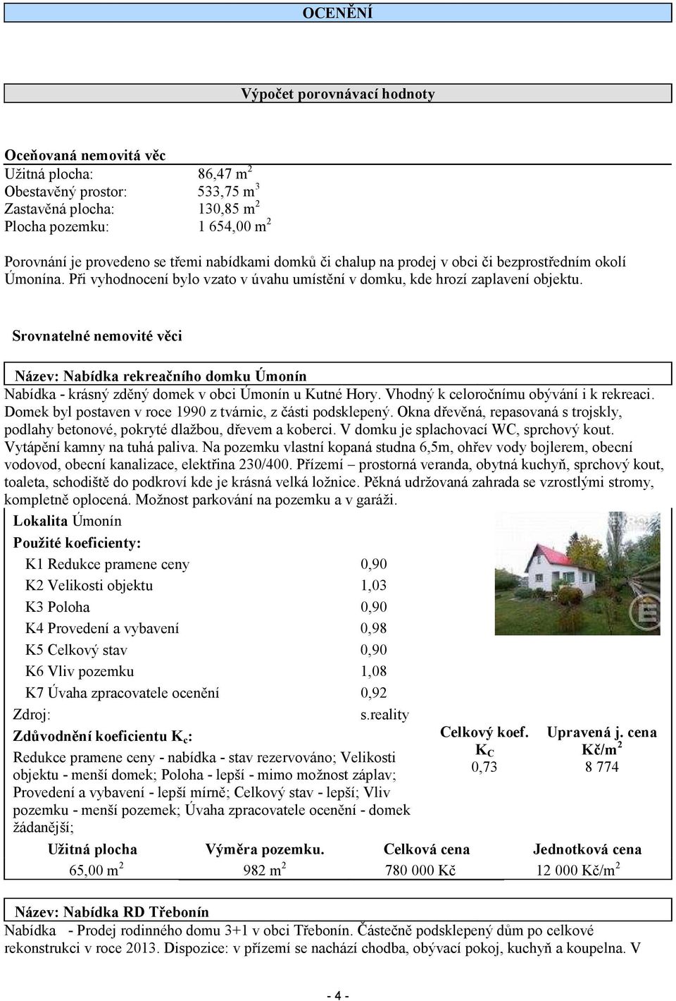 Srovnatelné nemovité věci Název: Nabídka rekreačního domku Úmonín Nabídka - krásný zděný domek v obci Úmonín u Kutné Hory. Vhodný k celoročnímu obývání i k rekreaci.