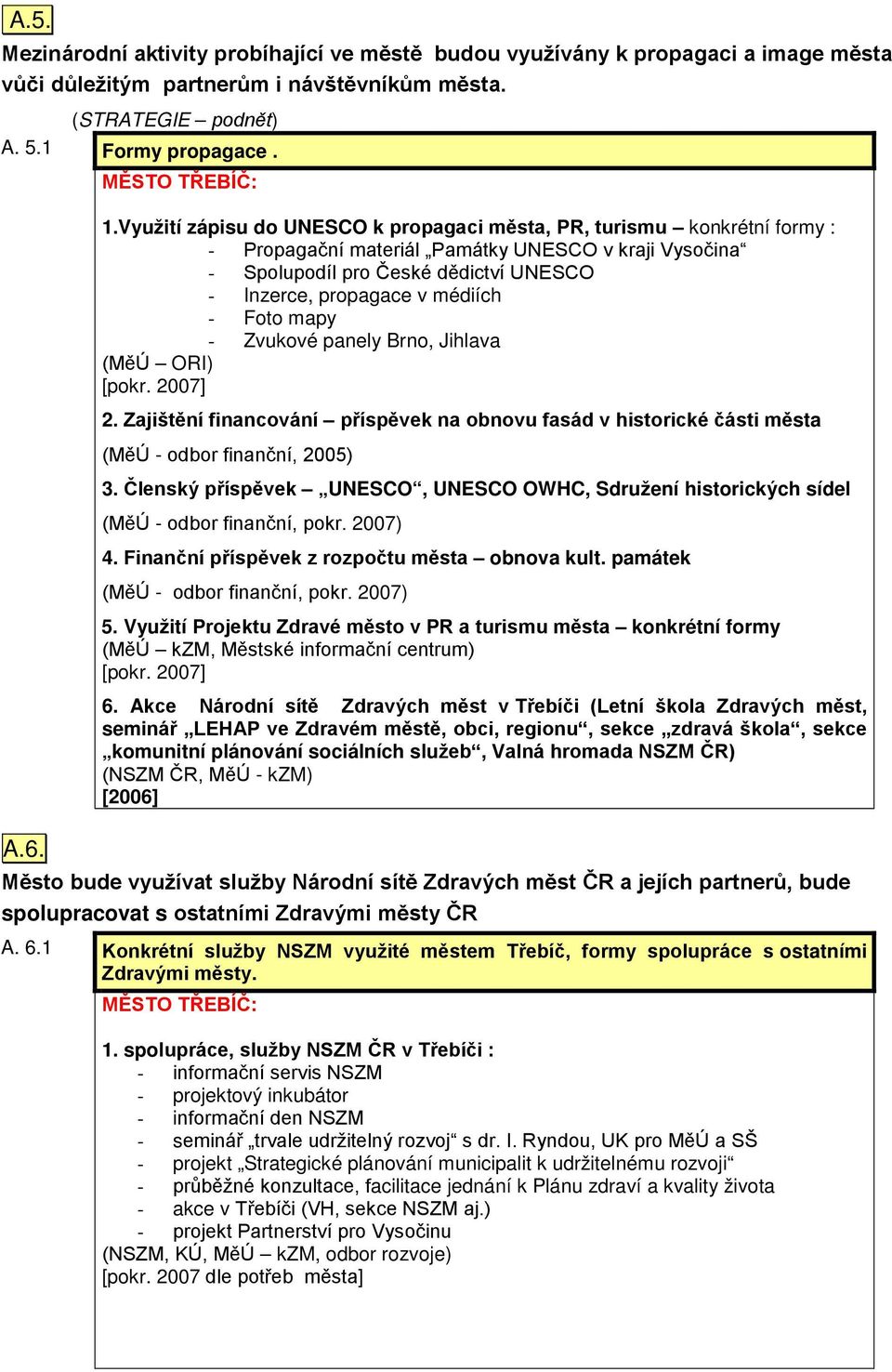 Foto mapy - Zvukové panely Brno, Jihlava (MěÚ ORI) 2. Zajištění financování příspěvek na obnovu fasád v historické části města (MěÚ - odbor finanční, 2005) 3.