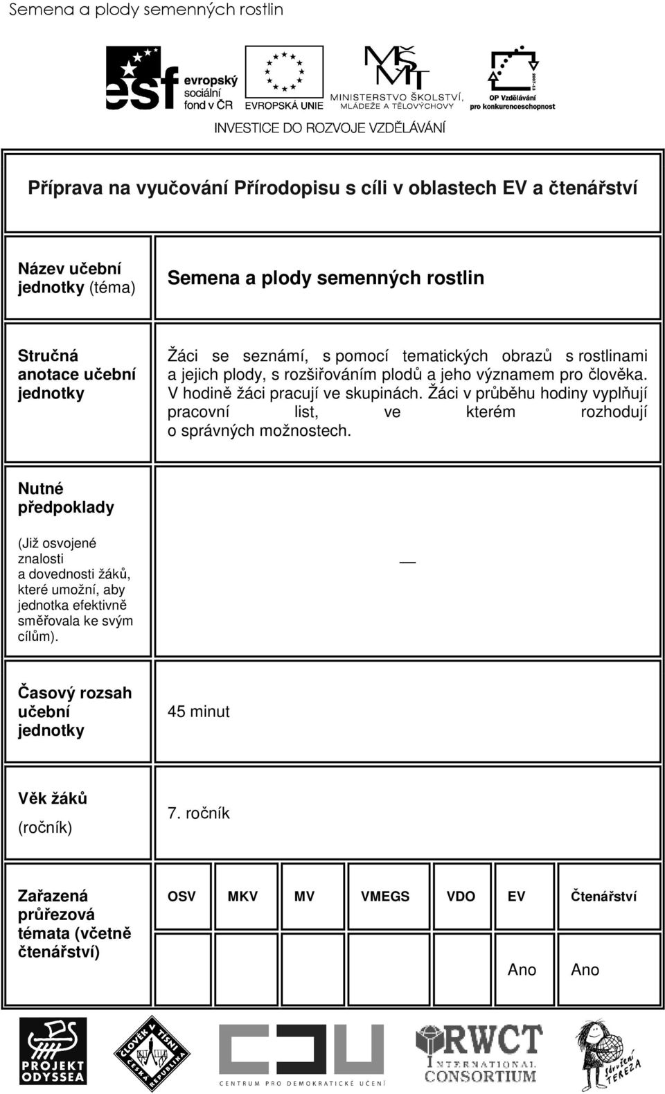 Žáci v průběhu hodiny vyplňují pracovní list, ve kterém rozhodují o správných možnostech.