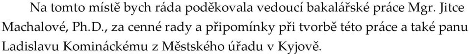 , za cenné rady a připomínky při tvorbě této