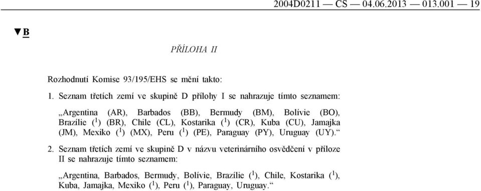 Chile (CL), Kostarika ( 1 ) (CR), Kuba (CU), Jamajka (JM), Mexiko ( 1 ) (MX), Peru ( 1 ) (PE), Paraguay (PY), Uruguay (UY). 2.