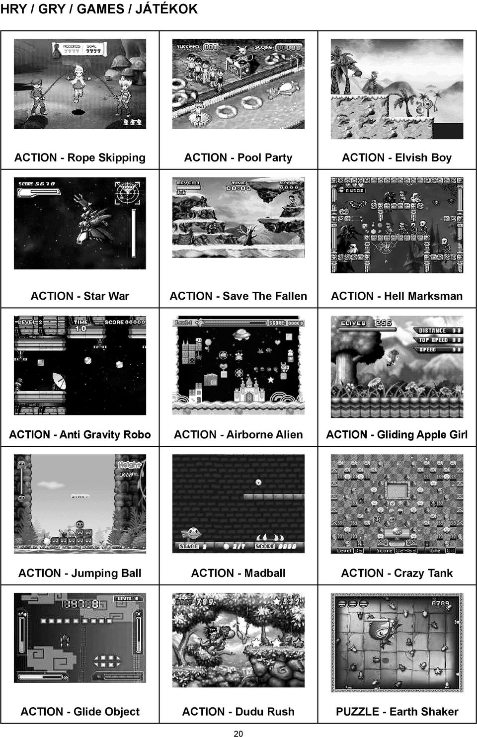Gravity Robo ACTION - Airborne Alien ACTION - Gliding Apple Girl ACTION - Jumping Ball